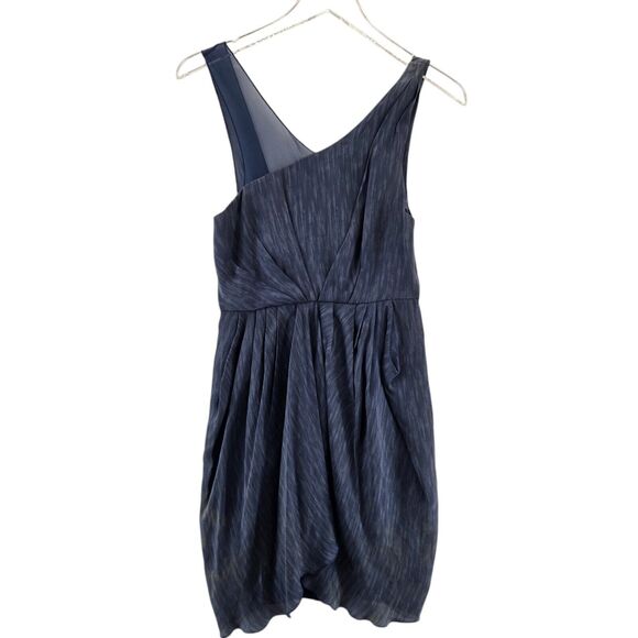 Alice + Olivia Silk Mini Dress Womens 6 Blue Asymmetric Draped Sleeveless Tulip - Picture 1 of 8
